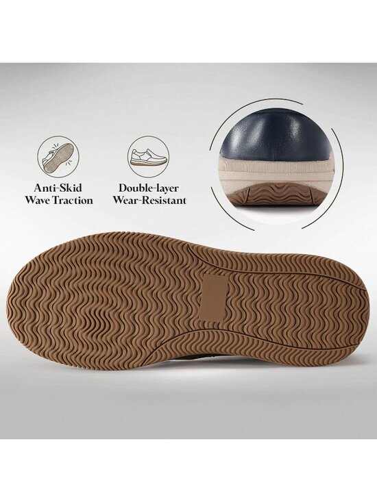 Men\'s Navy Blue Slip On Leather Loafers Shoes Breathable Mesh Casual Moc main image 5